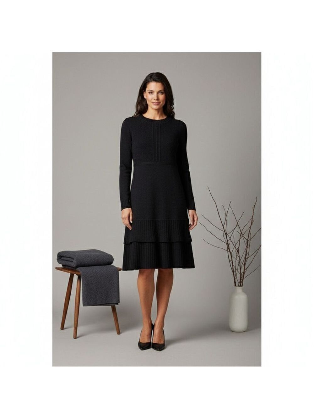 New Nanette Lepore Midi Dress Long Sleeve Black Shimmering Women Sz XL $128